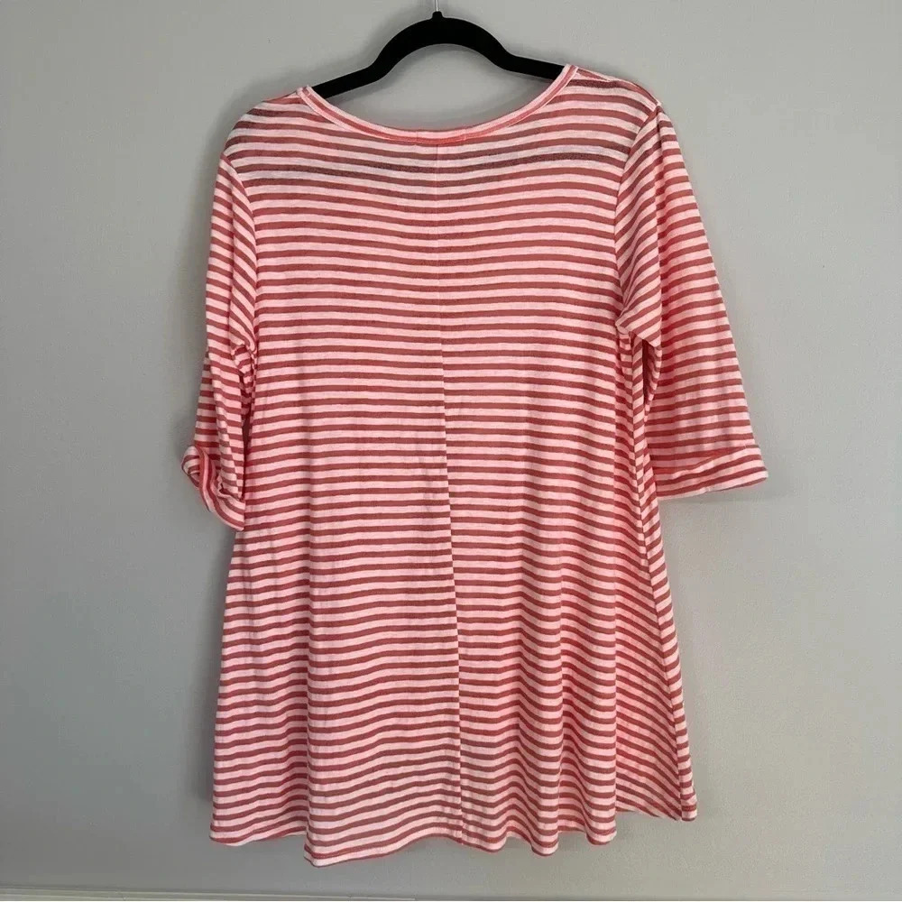 Tea N Rose Boutique Women's 3/4 Sleeve White & Salmon Striped Top Sz S GUC - Picture 8 of 8